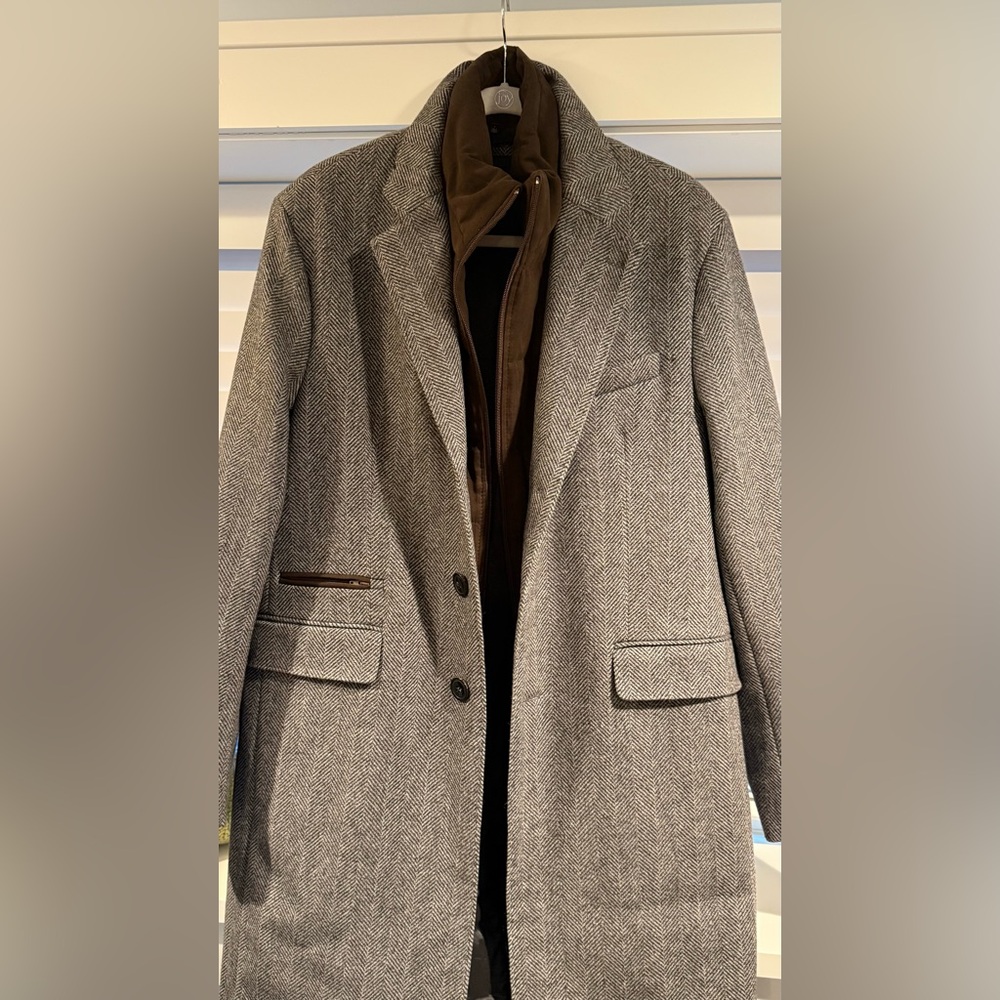 Boggi Milano Gray Herringbone Mid Length Jacket